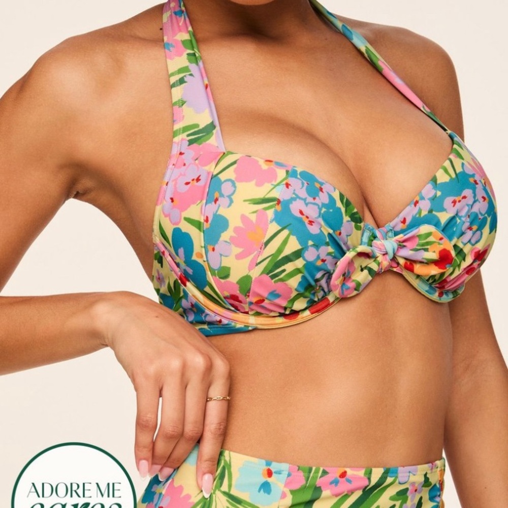 NWT Adore Me Shelby retro halter bikini top and bottom. Sustainably made.
